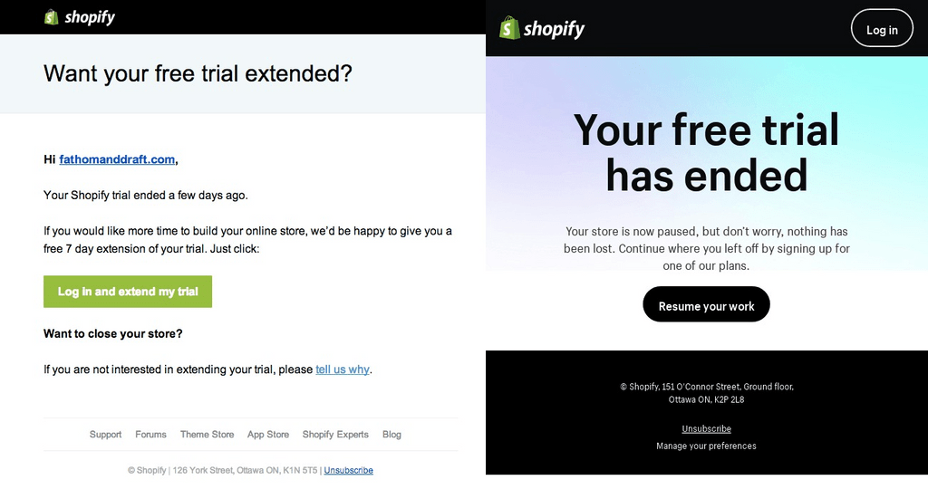 Shopify Free Trial Ended